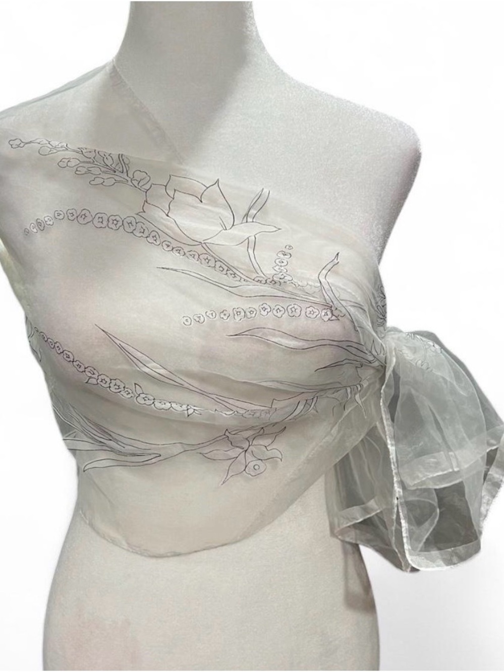 Sheer Floral Scarf  - White